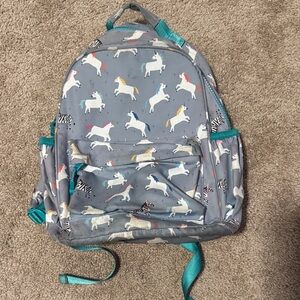 Crate&Barrel Kids Backpack with Unicorns - Gray and Teal
